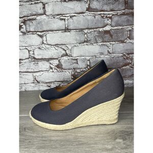 J. Crew Seville Dark Blue Fabric Canvas Espadrilles Wedges Women Sz 7.5M US/38EU
